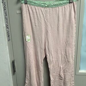 Y2K Sanrio Pink Capri Pants with Mint Green Lace Trim